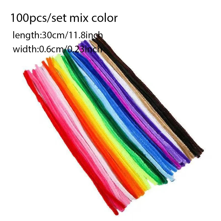 100pcs Set Plush Chenille Craft Sticks Flexible Twisted Wire Strips DIY Handmade Making Materials Creative Hobby Supplies Oasis Select Mix b