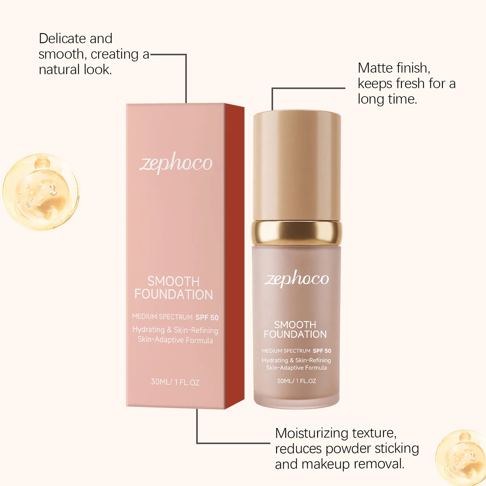 Zephoco Color Changing Foundation SPF50 – Full Coverage 30ml Liquid Foundation Oasis Select