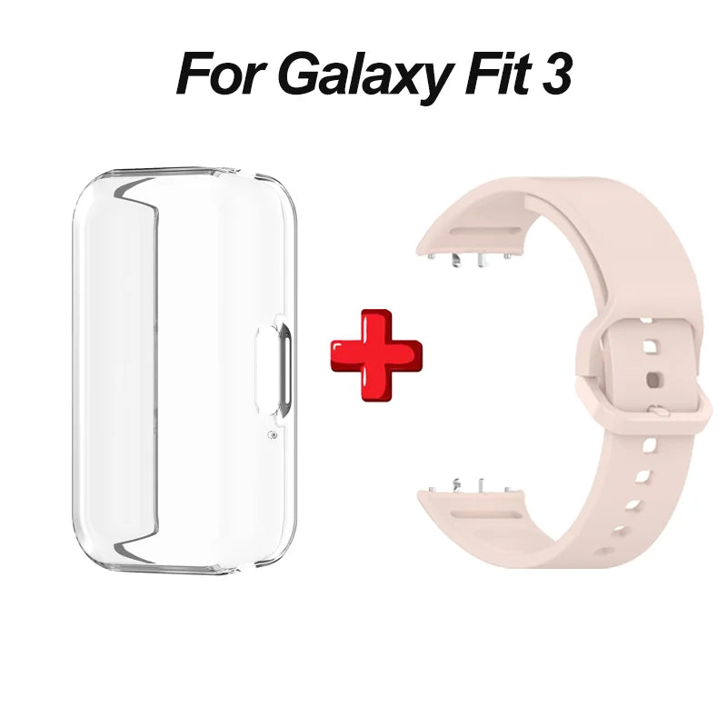 2-in-1 Clear TPU Case & Silicone Strap for Galaxy Fit 3 Smartwatch Case & Strap Oasis Select Pink