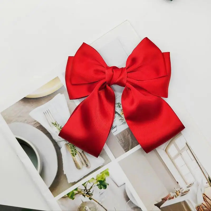 Solid Color Bow Ribbon Hair Clip New Women Bowknot Barrettes Women Ponytail Clip Headband Girls Hair Accessories Gift Oasis Select Wine red