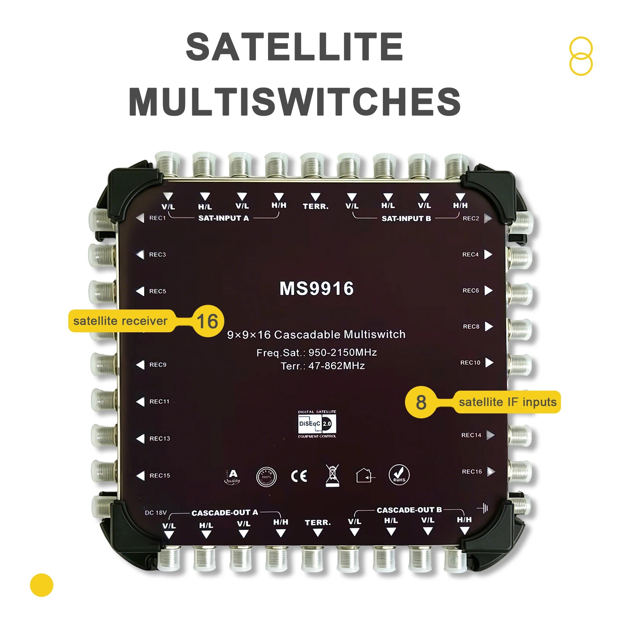 9 in 16 out cascade switch，Satellite signal power splitter，22k diseqc satellite multi switch Oasis Select