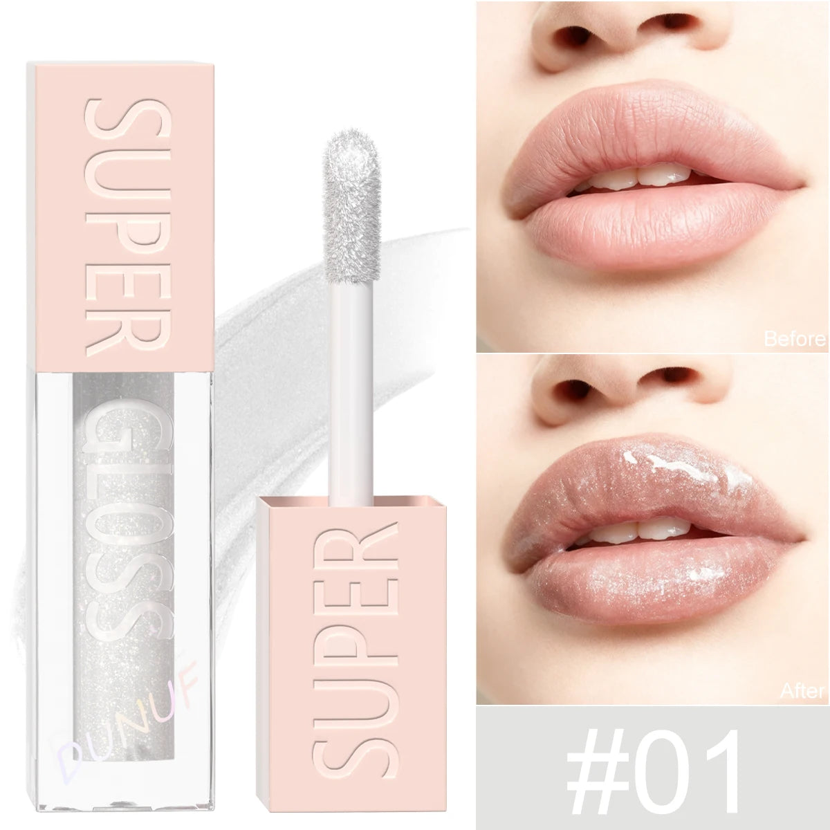 DUNUF 1PCS High-shine Lip Gloss Shimmer Pearlescent Lipstick Easy to Color Waterproof Sweat-proof Non-stick to Cup Non-fading Oasis Select 01