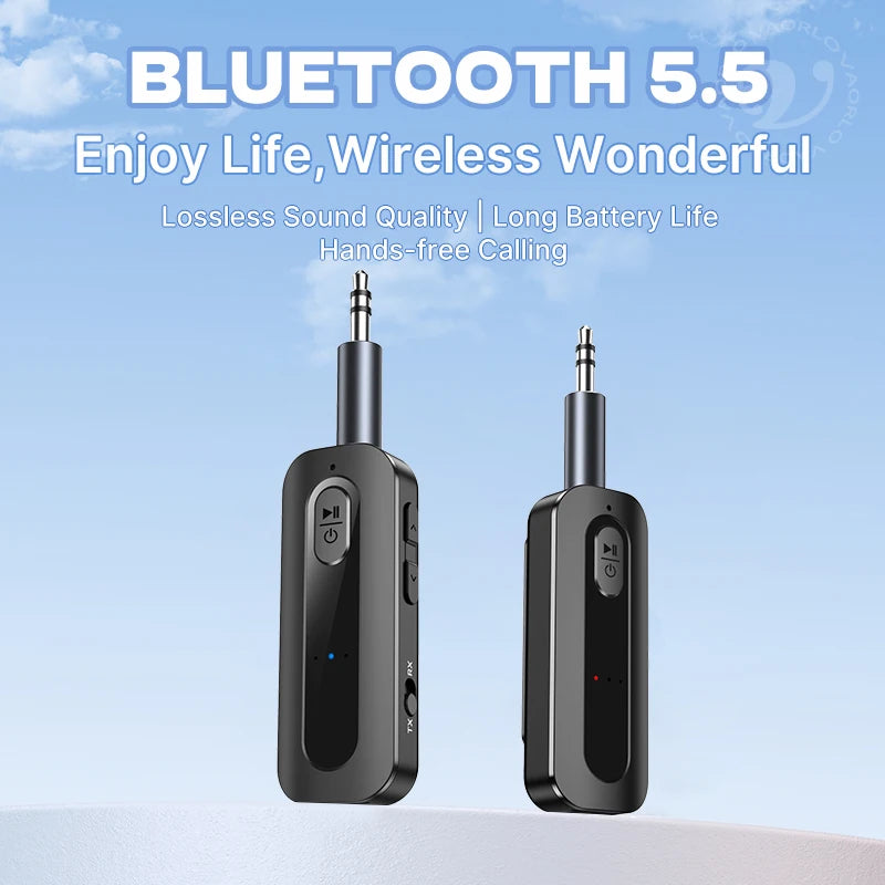 VAORLO Bluetooth 5.5 Audio Receiver Transmitter Support TF Card Play 3.5MM AUX Stereo Music Wireless Adapter With Mic For Car PC Oasis Select