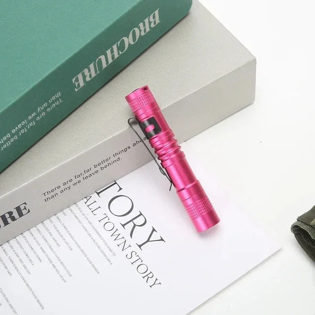 Portable Mini LED Pen Flashlight With Pen Clip Handheld Ultra Pocket Torch Use AAA Battery For Outdoor Camping Emergency Lamp Oasis Select Pink