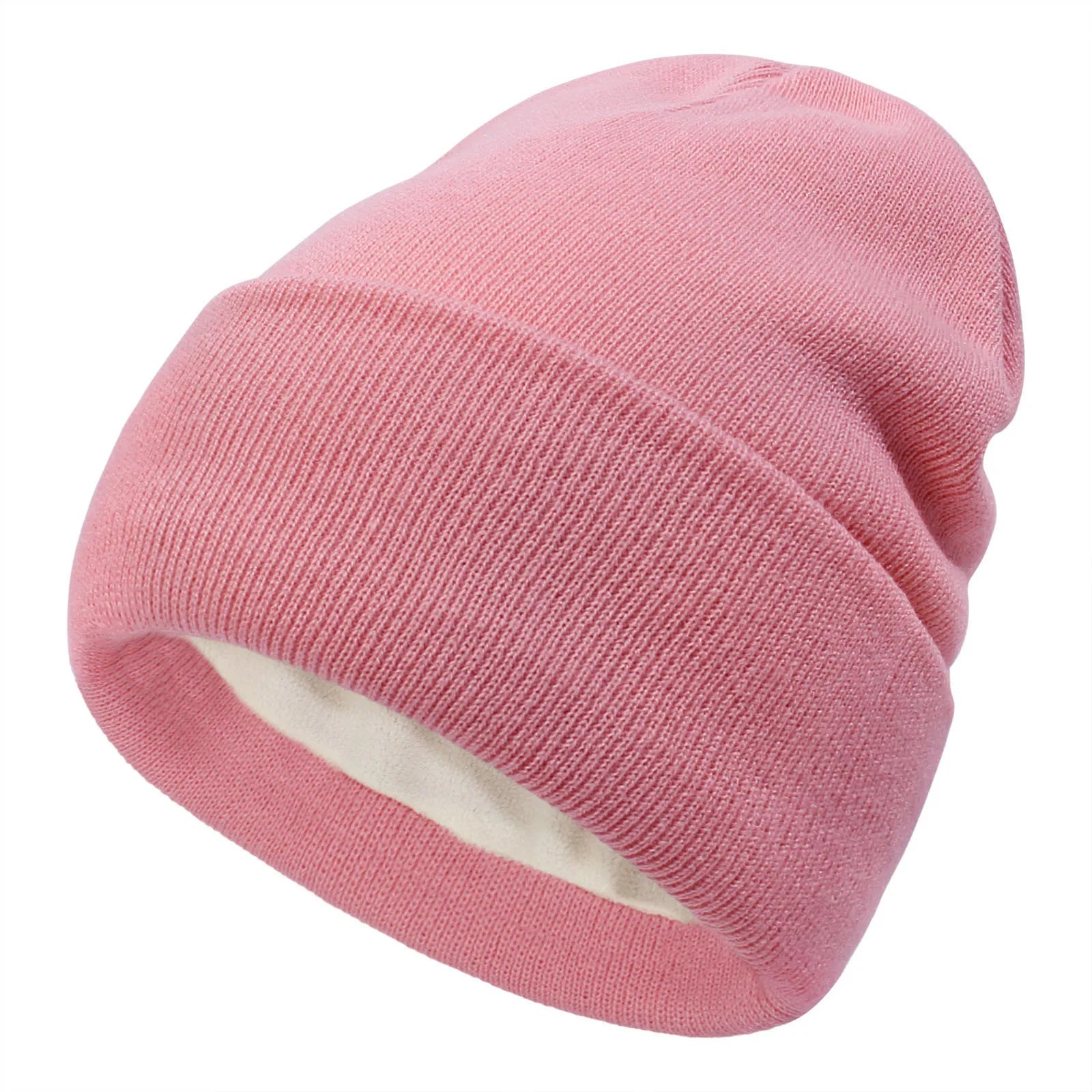 Double-layer knitted hat with fleece lining, solid color acrylic thickened cold hat, women's beanie hat for warmth Oasis Select 9