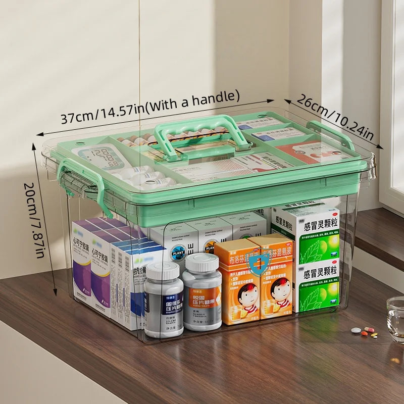 Medical Storage Box,Transparent Medicine Cabinet,Large-Capacity First Aid Kit,Multifunctional Home Aid Case,Various Colors Oasis Select Extra large green