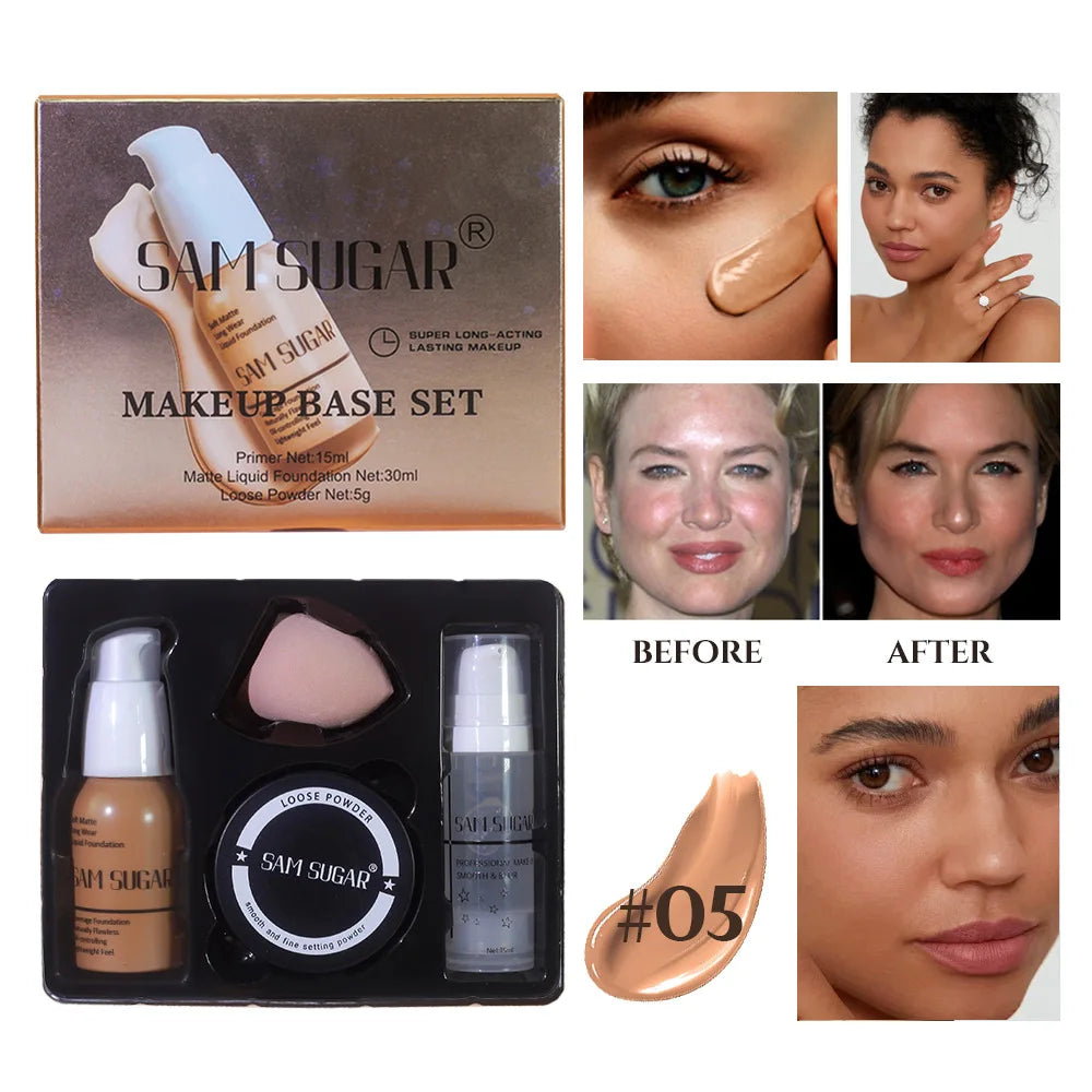 SAM SUGAR Makeup Base Set – Primer, Foundation & Loose Powder