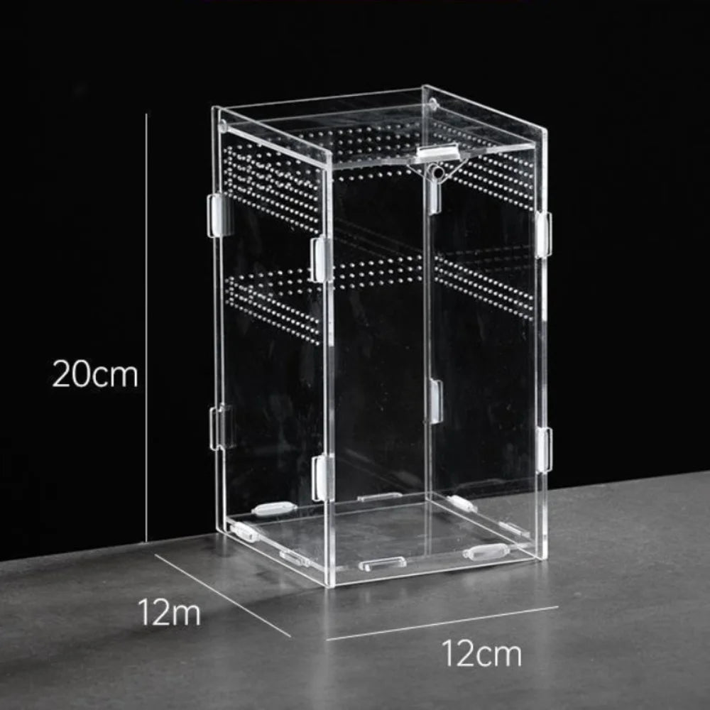 Durable Acrylic Reptile Habitat Clear Multiple Size Spider Feeding Case Arboreal Anti-Escape Lizard Breeding Box for Chameleon Oasis Select 12X12X20cm-Vertical