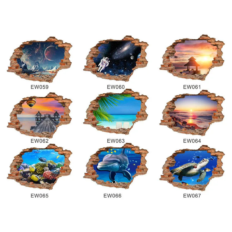 3D wall stickers simulation broken wall through wall false Windows living room children's room bedroom background space stickers Oasis Select