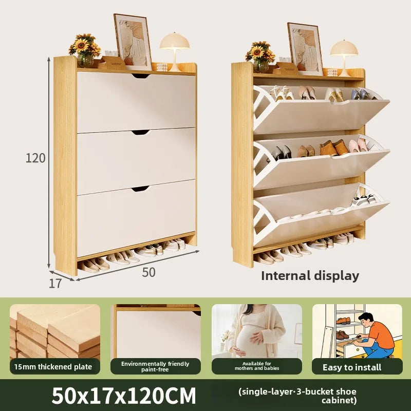 Solid Wood Shoe Cabinet Large-capacity Multi-layer Storage Integrated