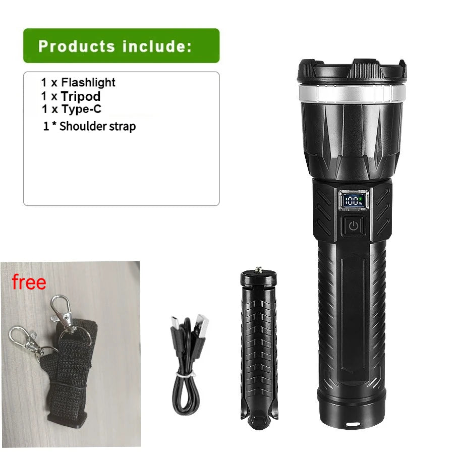 Most Poweful LED Flashlight 6000000LM Strong Light Torch Rechargeable Lamp High Power Long Shot 4km Tactical Flashlights Camping Oasis Select 1PCS ZOOM