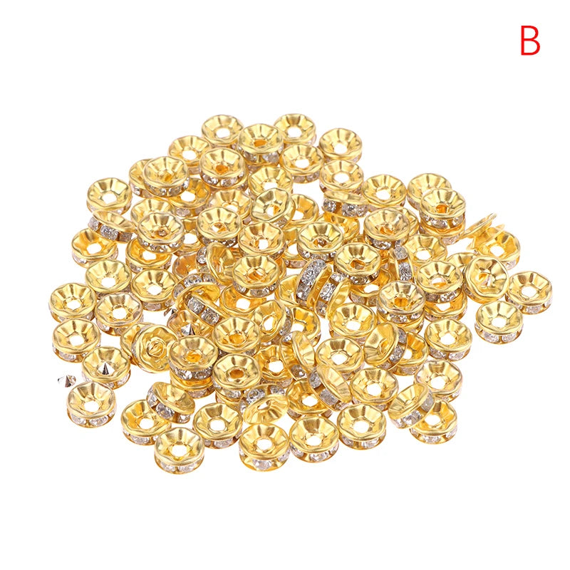 100pcs 5/7/10mm Rondelle Disc 316 Stainless Steel Crystal Spacer Beads With Rhinestone For Jewelry Making DIY Bracelet Oasis Select gold-7mm