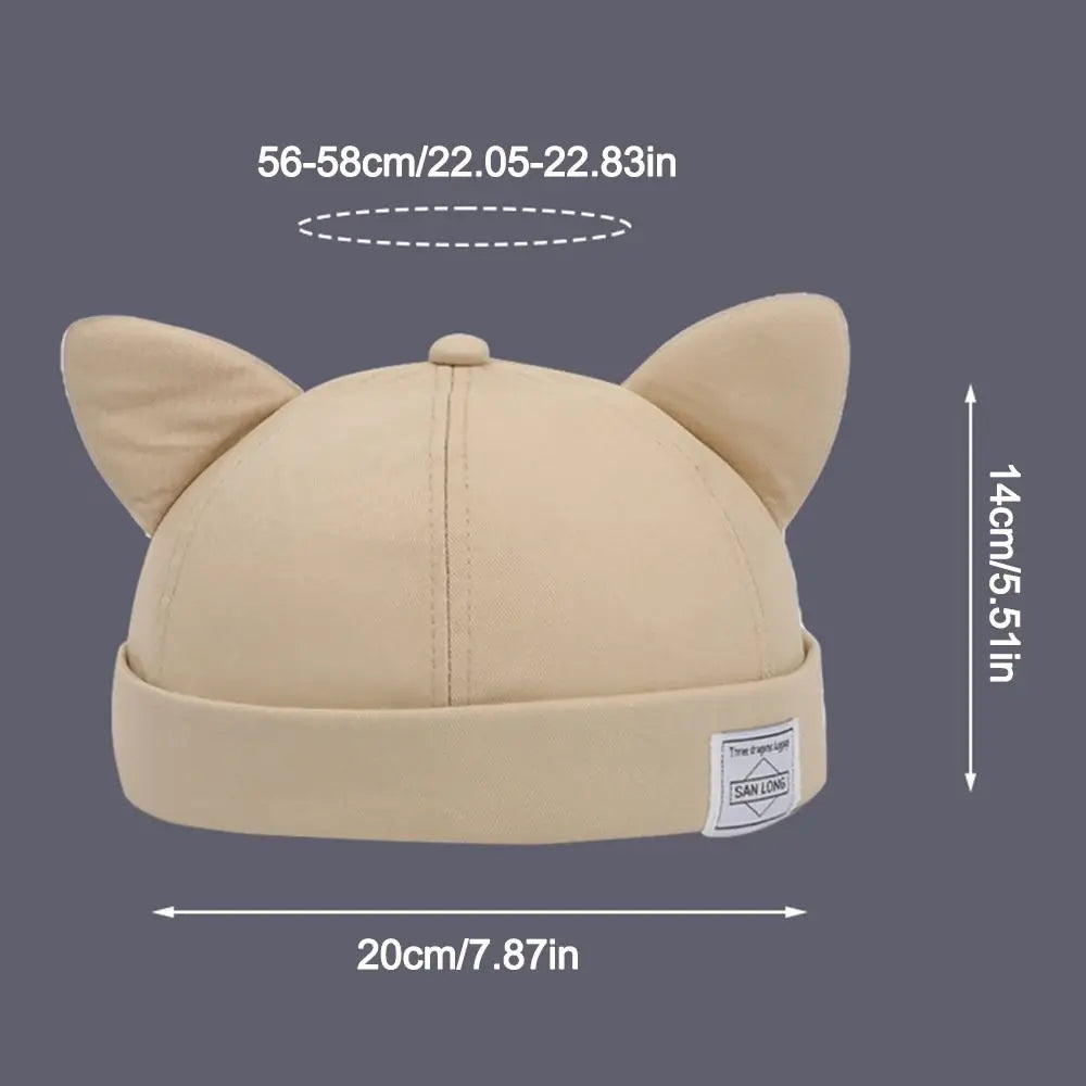 Casual Cotton Cat Ears Landlord Hat Solid Color Brimless Beanie Hat Adjustable Hip Hop Melon Skin Hat Spring Summer Oasis Select