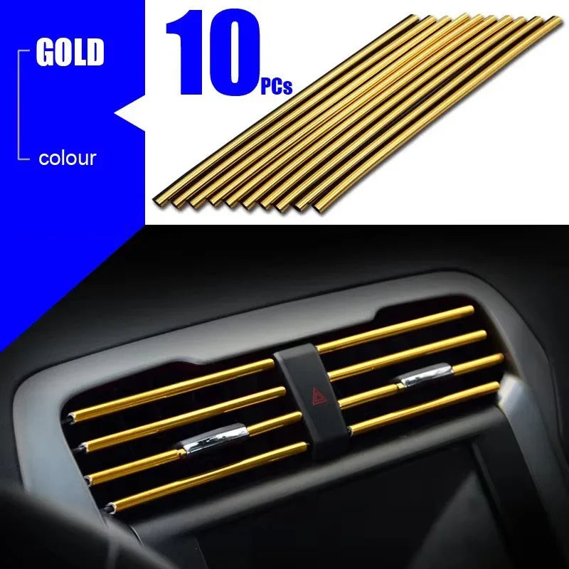 10/20pcs Car Air Conditioner Decoration Strip For Vent Outlet Moulding Trim Strips Car Styling Car Door Edge Corner Decoration Oasis Select 10pcs Golden