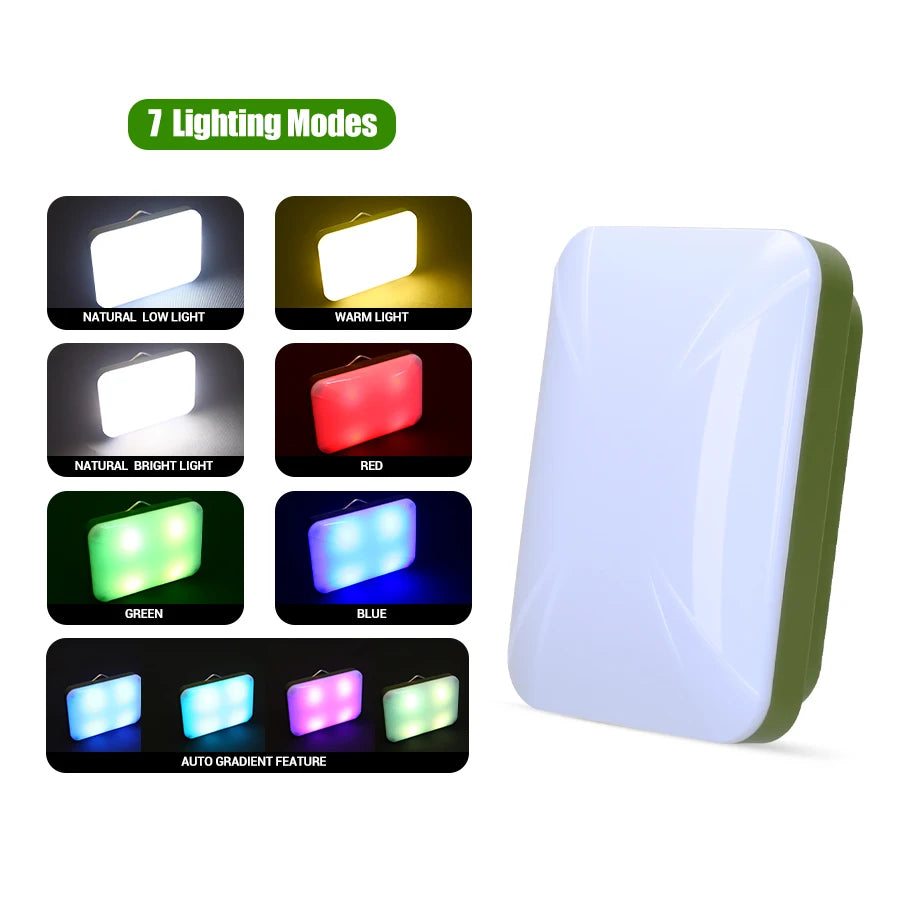 RGB LED Camping Lantern | 7 Modes, IPX6, Rechargeable Hook Light