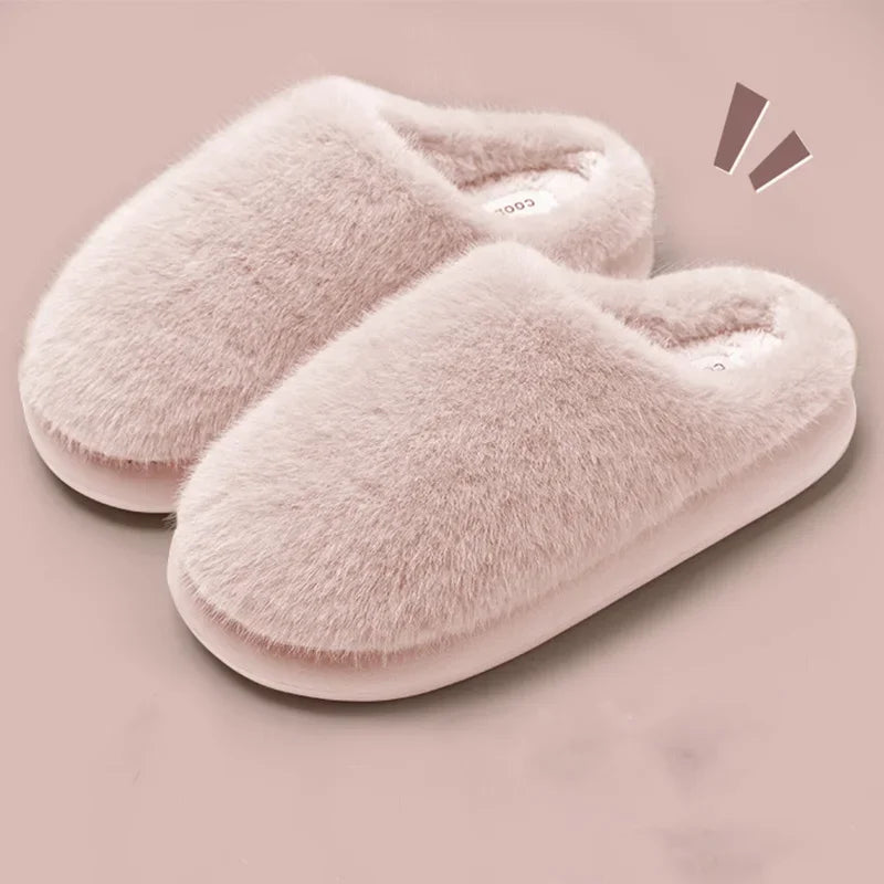 Winter Women's Faux Fur Warm Slippers-Plush Toe-Cover Slip-Resistant Cotton House Shoes,Soft Cozy Indoor Slides with Thick Sole Oasis Select 36-37 Pink