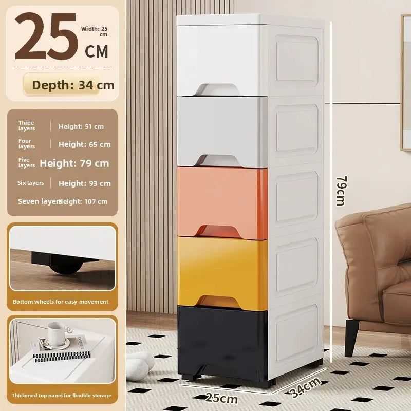 Narrow Storage Box for Kitchen Batoom Organizer Slim storage bin Home utility Closet elf PP Material Versatile Use Oasis Select 25cm Morandi 4 Layers