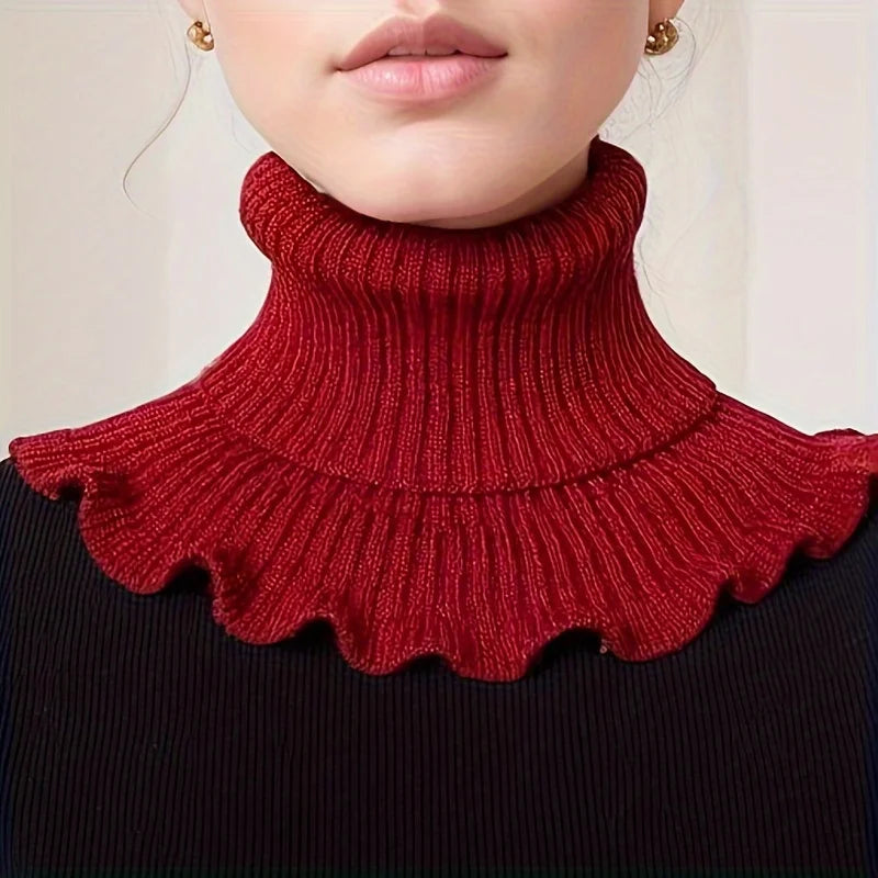 Chic Black & White Knit Faux Collar Scarf - Soft, Thick, and Warm with Elegant Ruffle Trim for Women Versatile Detachable Oasis Select Red