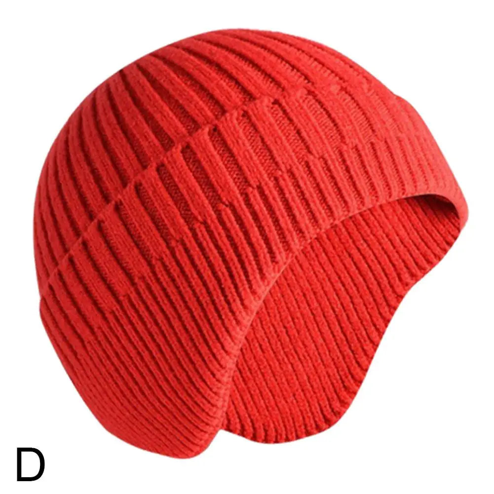 Outdoor Winter Knitted Hat For Men Women Plush Warm Cap Earmuff Casual Fashion Thick Cycling Ear Protection Hats Oasis Select Red