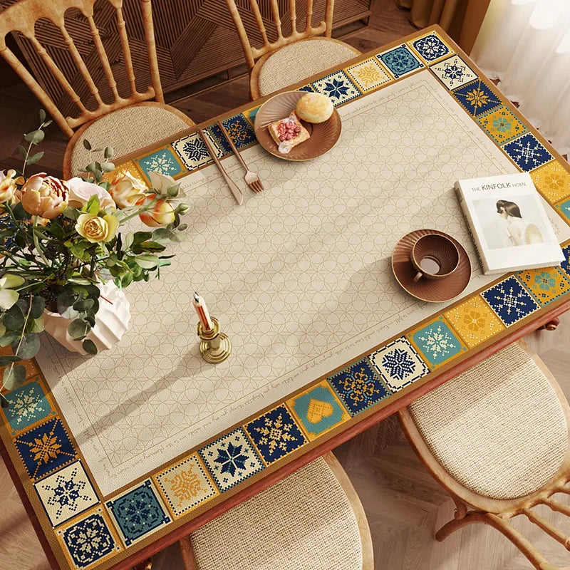 American Retro Tablecloth Waterproof Oil Resistant Scald Resistant and Washable Table Mat Premium Leather Coffee Table Cloth Oasis Select 75x135cm 2