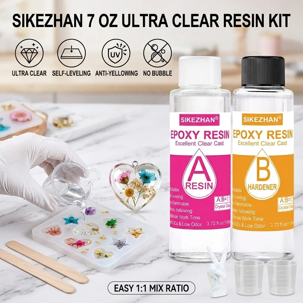 Crystal Clear Epoxy Resin Kit 1:1 Casting Easy Mix Self-Leveling Non-Yellowing For DIY Jewelry Art Crafts Molds River Tables Oasis Select