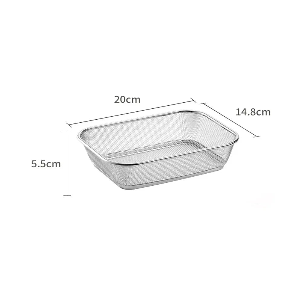 Simple Square Drain Basket Stainless Steel Hollow Out Rice Washing Basin Thickened Kitchen Storage Basket Oasis Select S