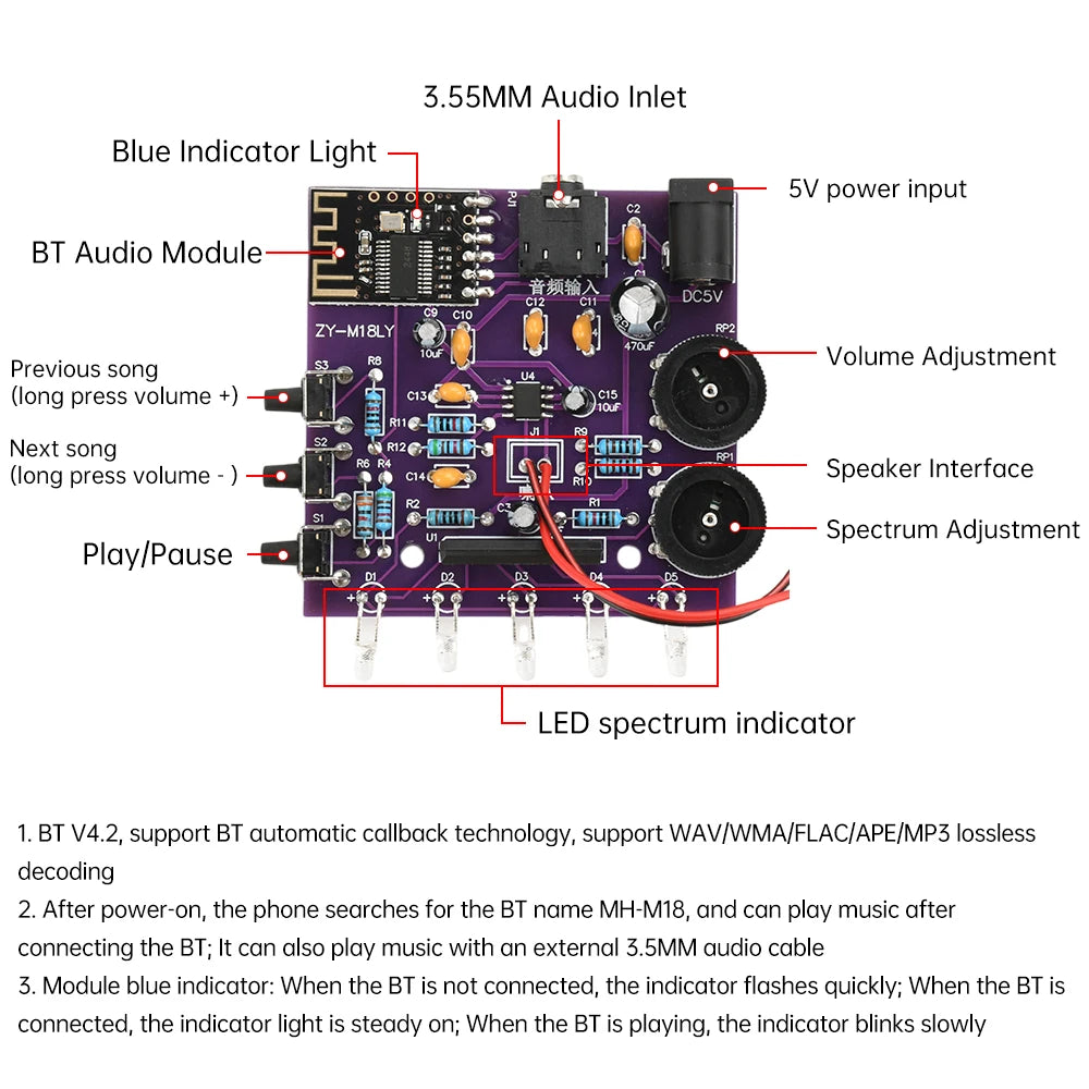 DC 5V 3W Bluetooth Speaker DIY Kit Stereo Amplifier Small Audio DIY Making Circuit Board Soldering Practice DIY Electronic Kit Oasis Select
