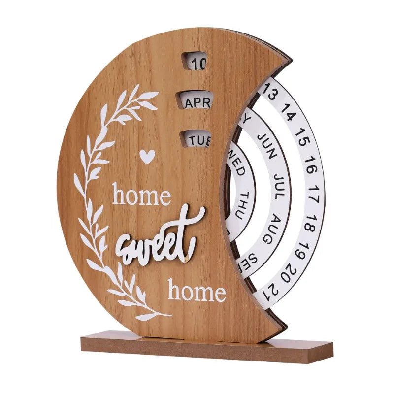 Creative Wooden Calendar Perpetual Calendar Home Decor Office Desktop Decoration Manual Rotating Desk Calendar Oasis Select
