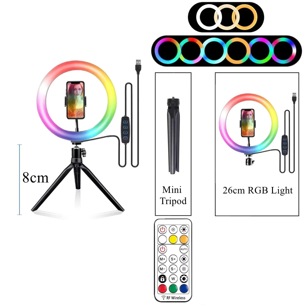 VeFly 10" RGB Ring Light with Remote & Tripod | YouTube & Photo