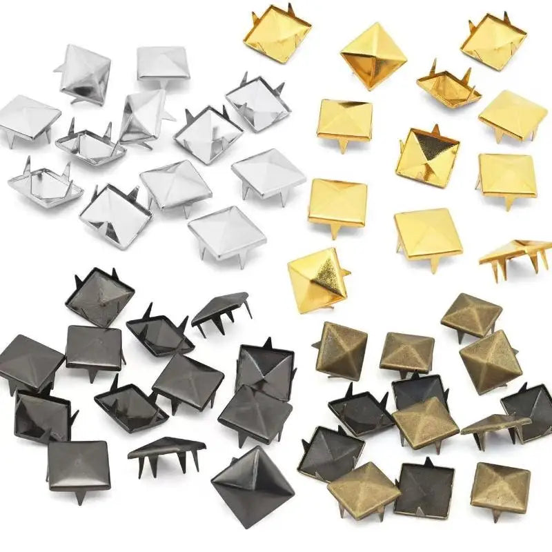 100Pcs Square Pyramid Metal Studs, 4 Claw Punk Spikes, DIY Decor Accessories for Leather Crafts Bags Clothes Shoes Oasis Select