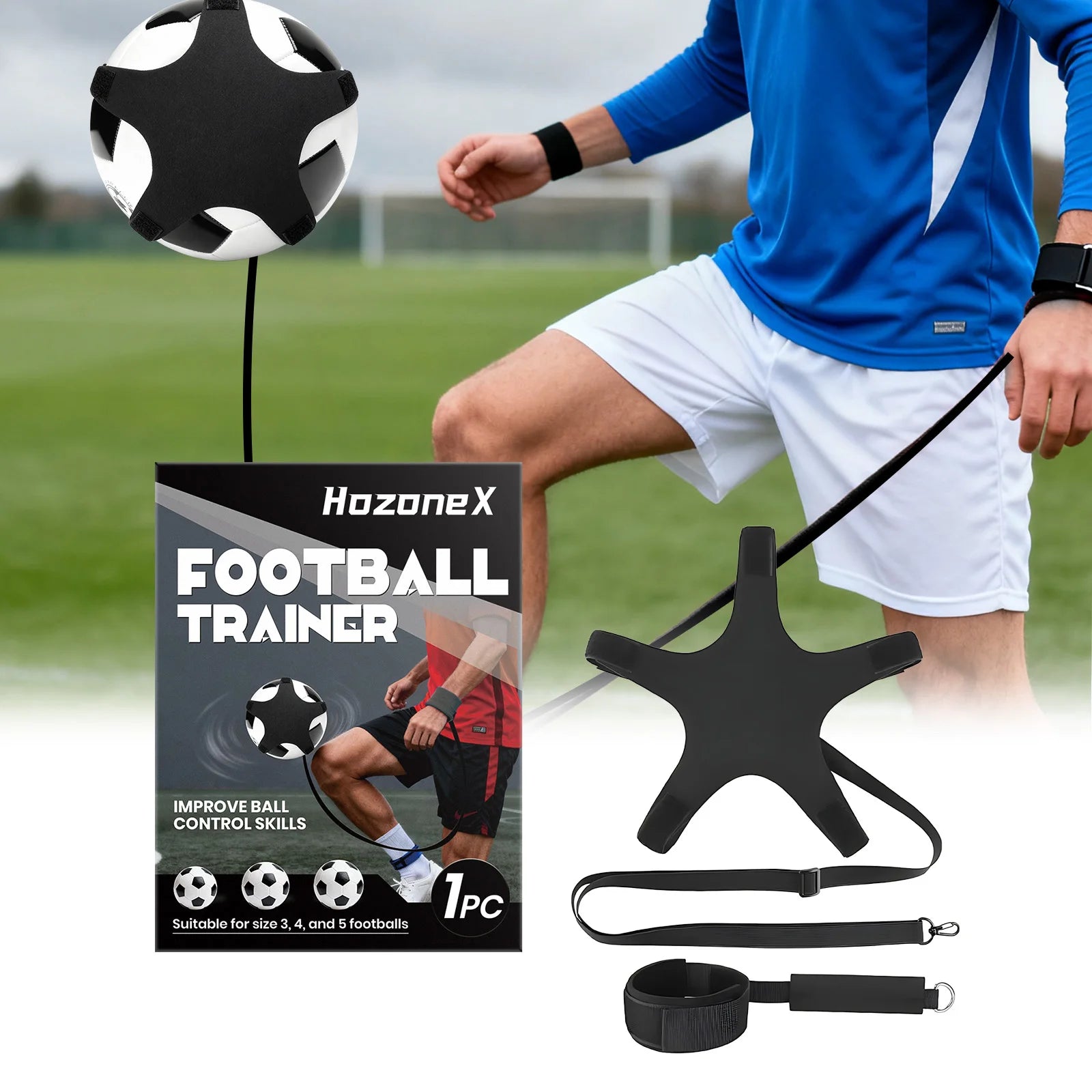 Football Trainer Adjustable Wristband Solo Practice Ball Control Fits Size 3 4 5 Footballs For Kids Adults Soccer Training Oasis Select