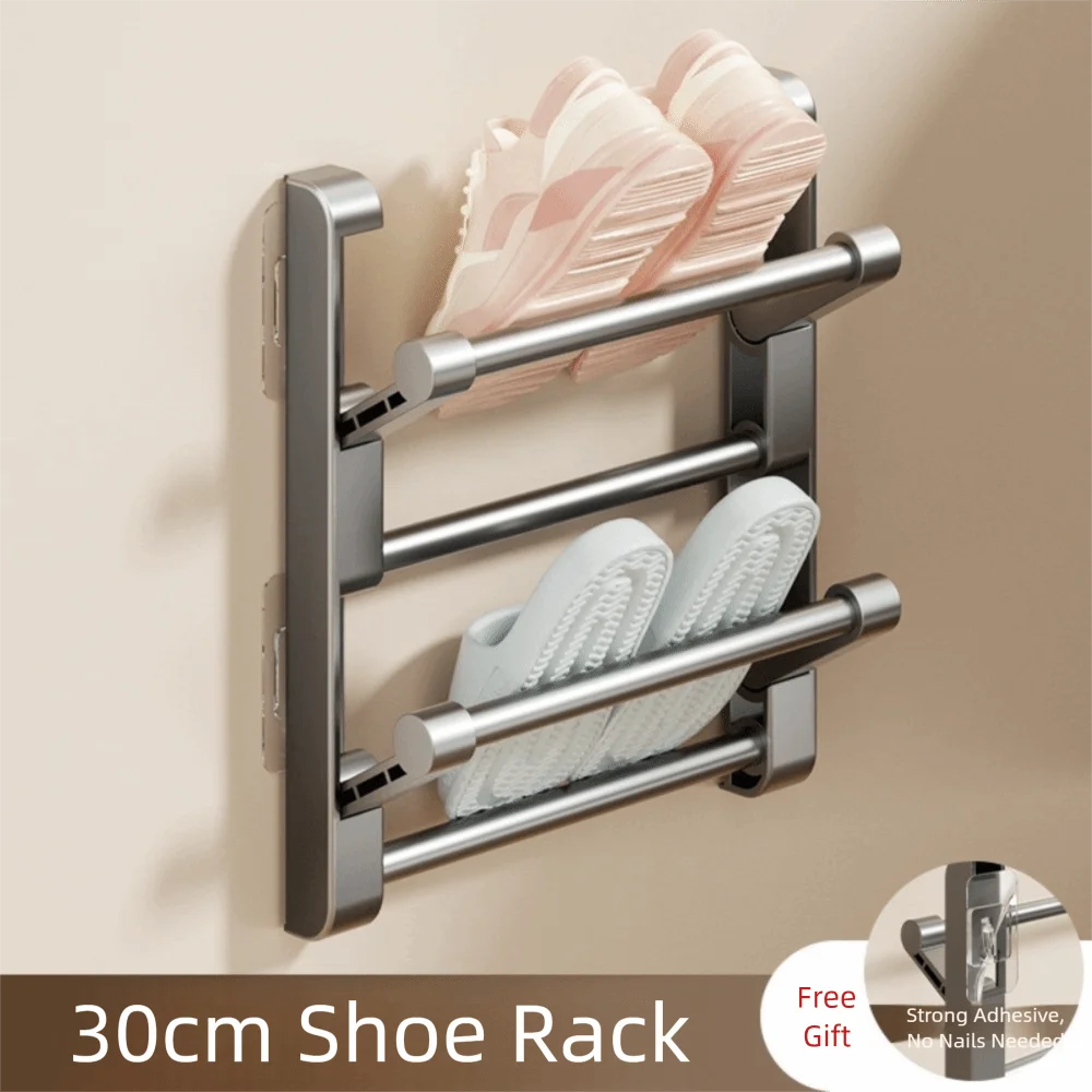 Foldable Wall-Mounted Shoe Rack | No-Drill Aluminum Organizer