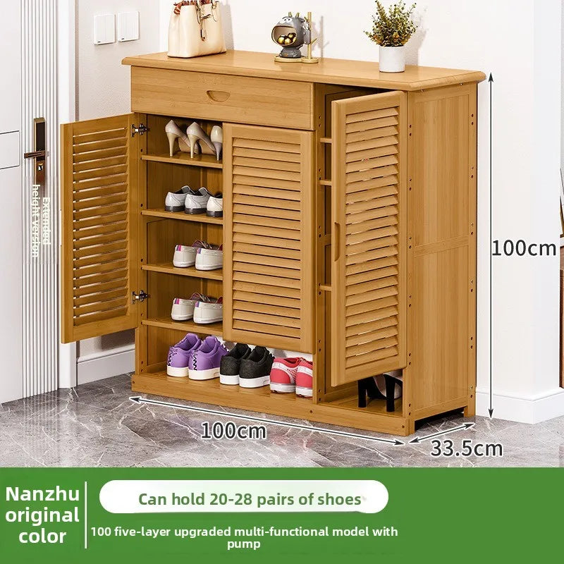 Shoe cabinet Household door porch cabinet Solid wood indoor shoe rack against the wall Large capacity dust-proof storage rack Oasis Select 100-5 floors