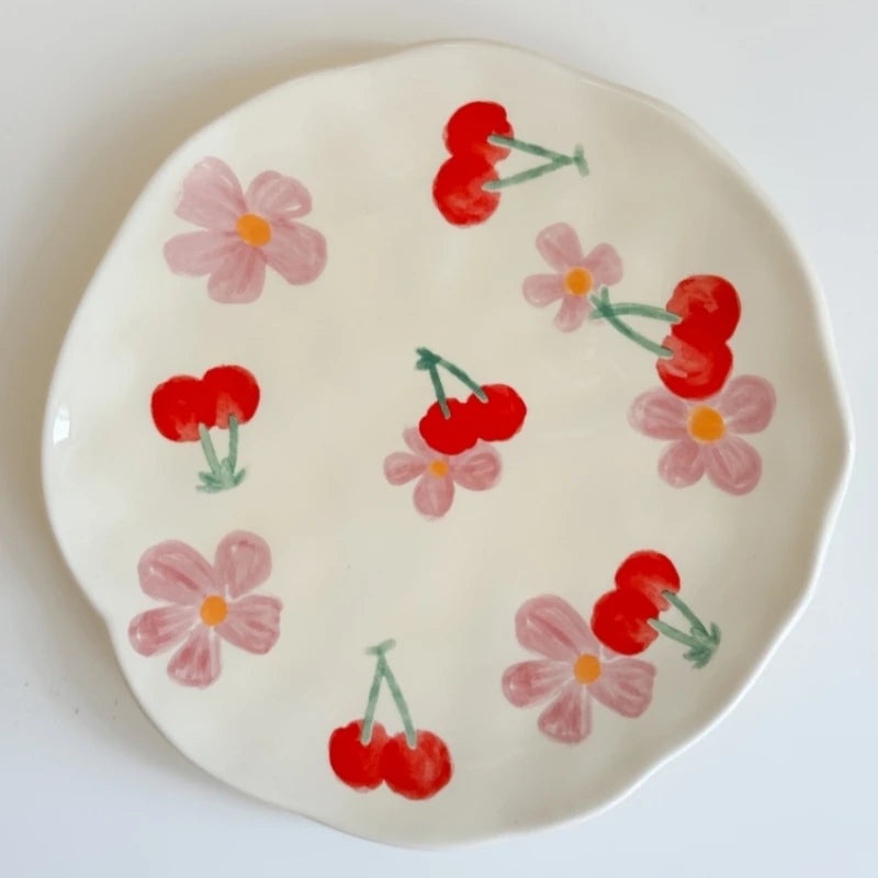 Ceramic Plate Flower Pattern Coffee Mug Set Painted Cute Girl Hand-painted Underglaze Color Gift Saucers for Festivel Present Oasis Select