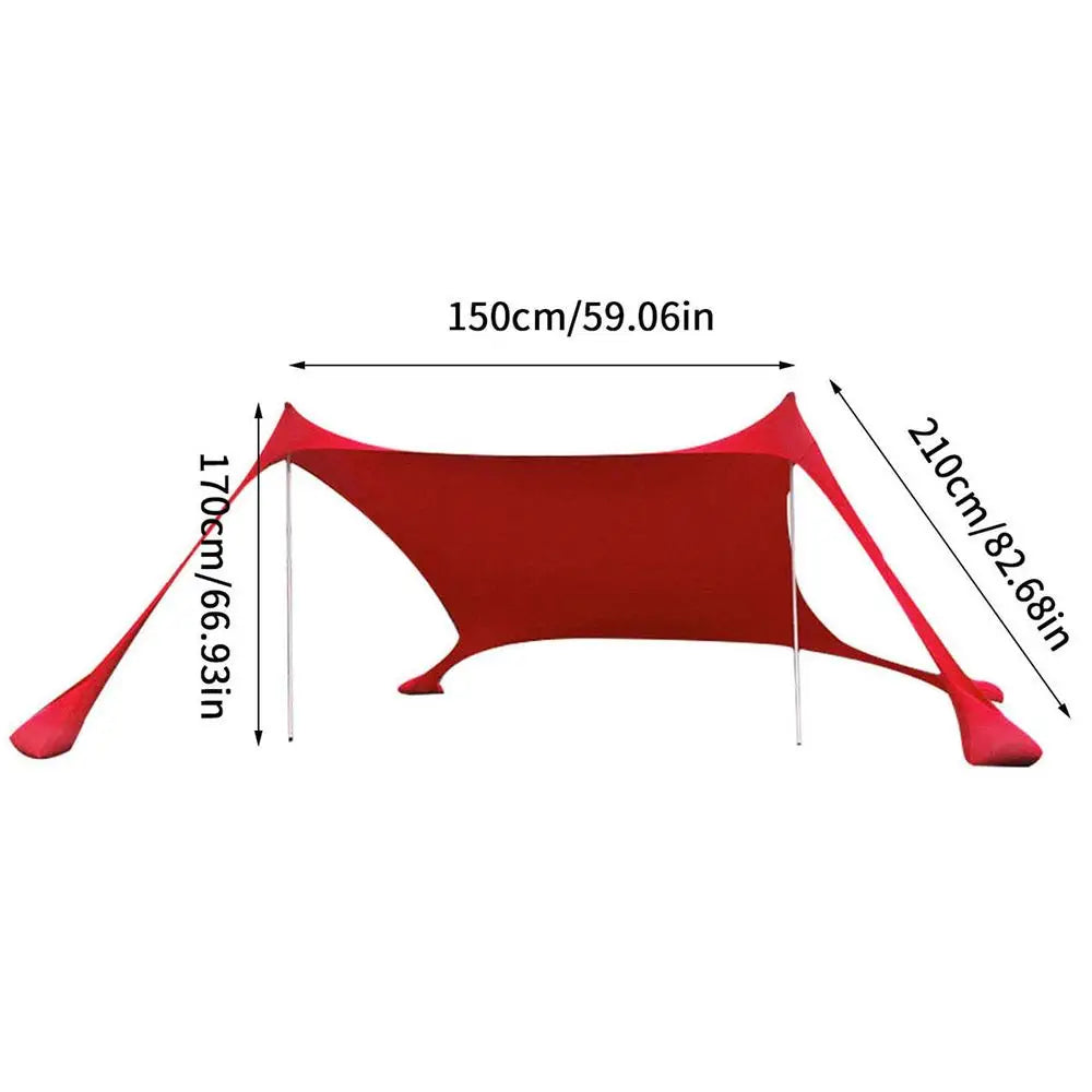 Home Beach Awning Outdoor Camping Sun Shade UV Protection Portable Windproof Beach Canopy with Storage Bag Camping Accessories Oasis Select Red