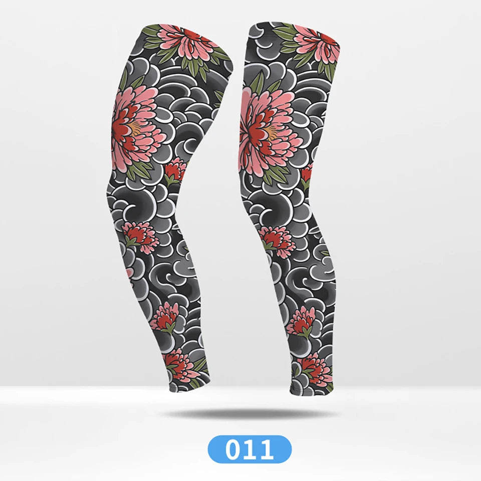Kokossi 1Pair Tattoo Printing Cyclying Leg Sleeves Ice Silk Non-slip