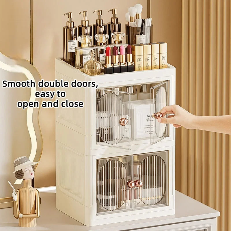 Foldable Desktop Makeup Organizer Multi-Layer Storage Cabinet Large Capacity for Cosmetics Toiletries Books Oasis Select
