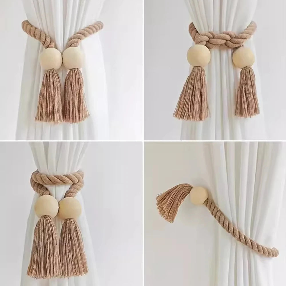 1PC Simple Fringe Beaded Curtain Strap No Punch Magnetic Adjustable Home Curtain Accessories Oasis Select