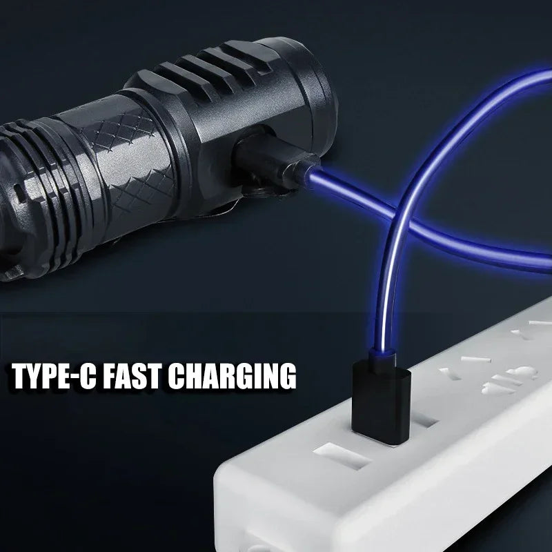 High Strong Power LED Flashlight Built-in Battery Type-C Rechargeable with Pen Clip Torch Outdoor Camping Emergency Lantern Oasis Select