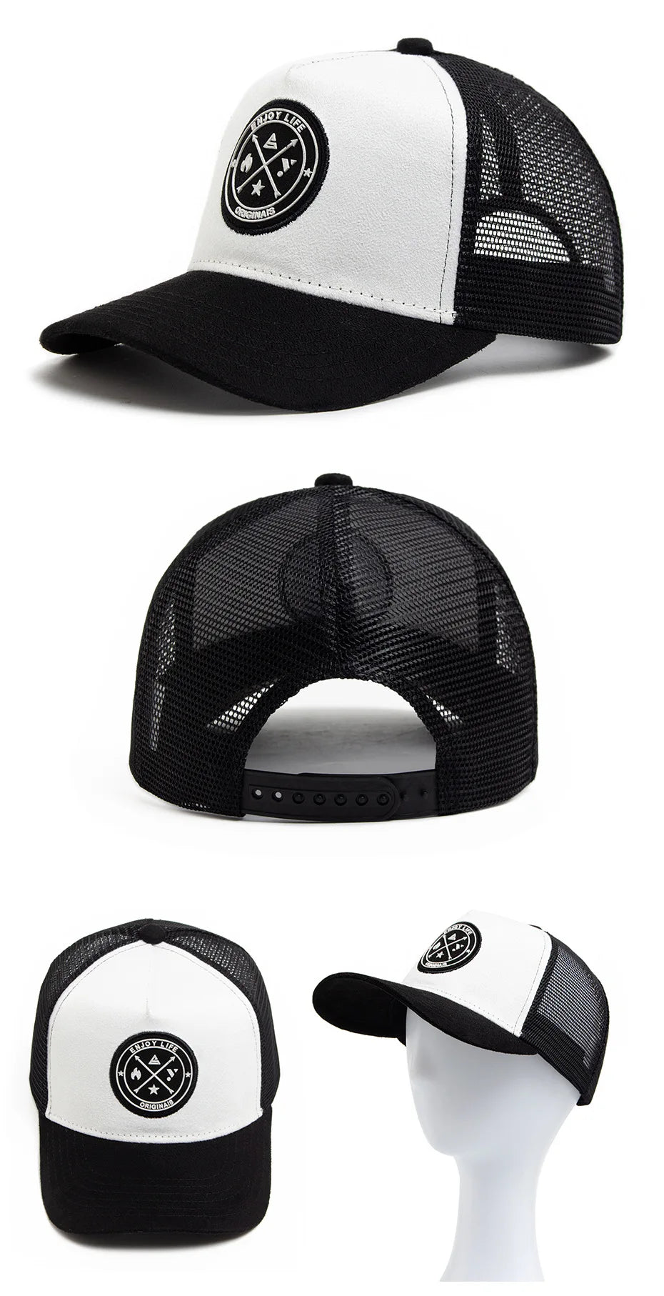 Summer Mesh Baseball Cap Women Men ENJOY LIFE Letter Patch Snapback Hat Casual Breathable Unisex Street Hip Hop Trucker Caps Oasis Select