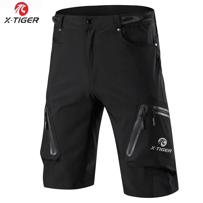 X-TIGER Men's Mountain Bike Shorts Loose Fit MTB Motorcycle Riding Shorts Multi-Pocket Outdoor Waterproof Hiking Cargo Shorts Oasis Select Black L