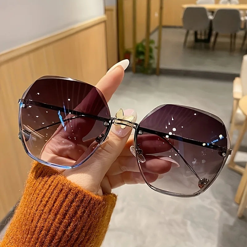 1pc Fashion Frameless Gradient Glasses,Trendy Metal Eyewear for Women& Men,Stylish Lightweight Eyewear,Summer Fashion Sunglasses Oasis Select Pink Blue