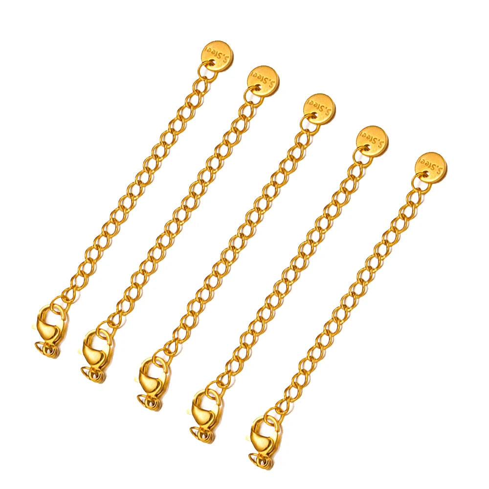10pcs PVD Stainless Steel Curb Chain Extender End Chains with Lobster Clasps and Heart Moon Tag Charm for Jewelry Making Supply Oasis Select Gold 2