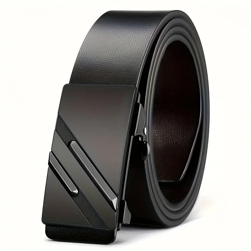 Men's belt made of synthetic leather with an automatic alloy buckle, durable and suitable for casual and semi-formal occasions. Oasis Select black 120cm