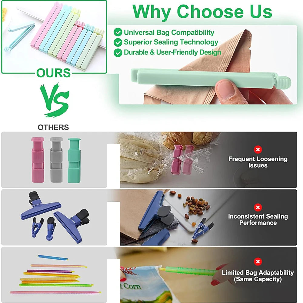 5Pcs Food Bag Sealing Clips Plastic Bag Colorful Sealing Clips for Kitchen Snack Coffee Potato Chip Food Storage Bag Oasis Select