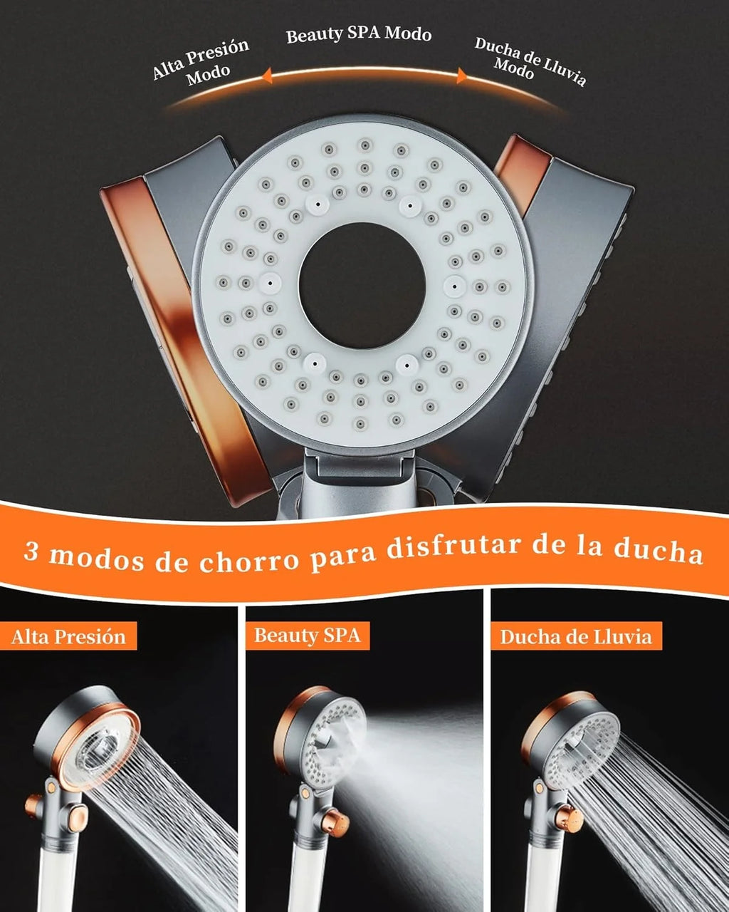 Shower Enclosure with Filter, High Pressure Shower Head with 3 Modes, Water Saving Bathroom Showers, Rain Shower Head Oasis Select