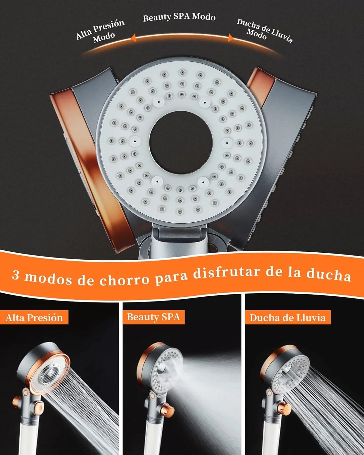 Shower Enclosure with Filter, High Pressure Shower Head with 3 Modes, Water Saving Bathroom Showers, Rain Shower Head Oasis Select