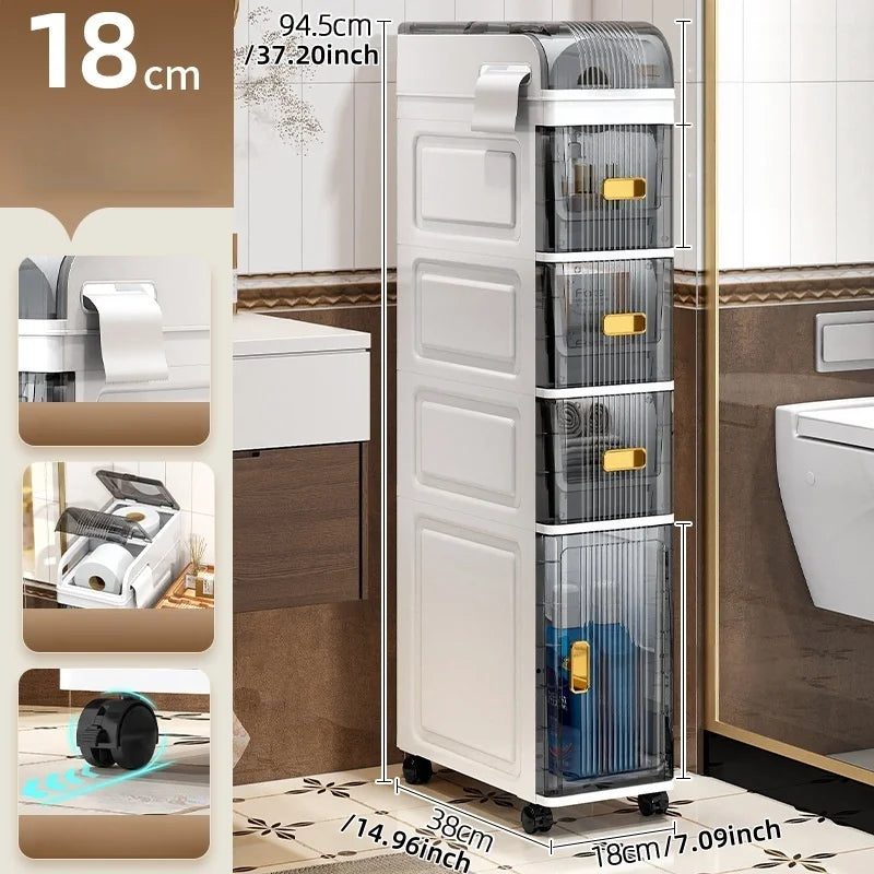 18cm Narrow Storage Cabinet, Multi-Tier Slim Organizer for Bathroom/Living Room, Holds Towel/Tissue/Cosmetic, Space-Saving Shelf Oasis Select with a lid-1 L 3 S