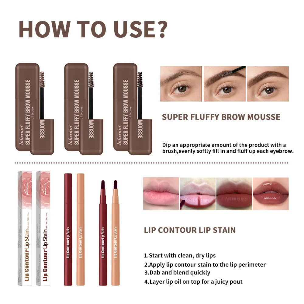 2pcs/set Matte Lip Liner And Waterproof Eyebrow Mousse Tint Long Lasting Eyebrow Dye Cosmetics Professional Outline Lips Contour Oasis Select