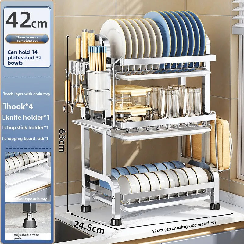 Dish storage rack Stainless steel kitchen tableware rack Ventilated drain basket Thickened dish drain rack Oasis Select 3-Full Set